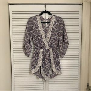 Printed and lace romper